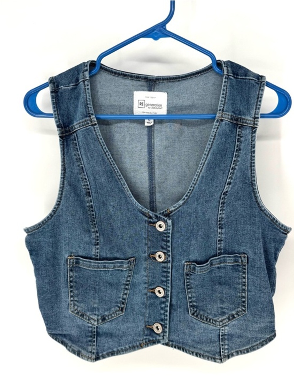 Celebrity Pink boHo western festival Blue Denim Button Front Tank Top medium